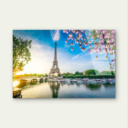 Romantic Eiffel Tower Spring Blossom Acrylic Glass Printing Wall Art Australian Made Quality