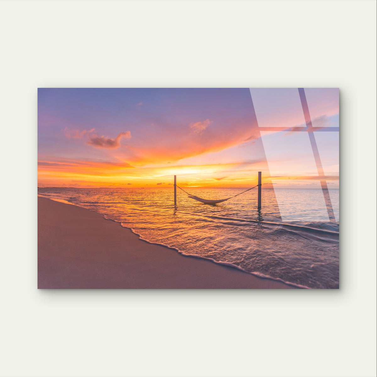 Tropical Maldives Beach Hammock Sunset Acrylic Glass Printing Wall Art Australian Made Quality
