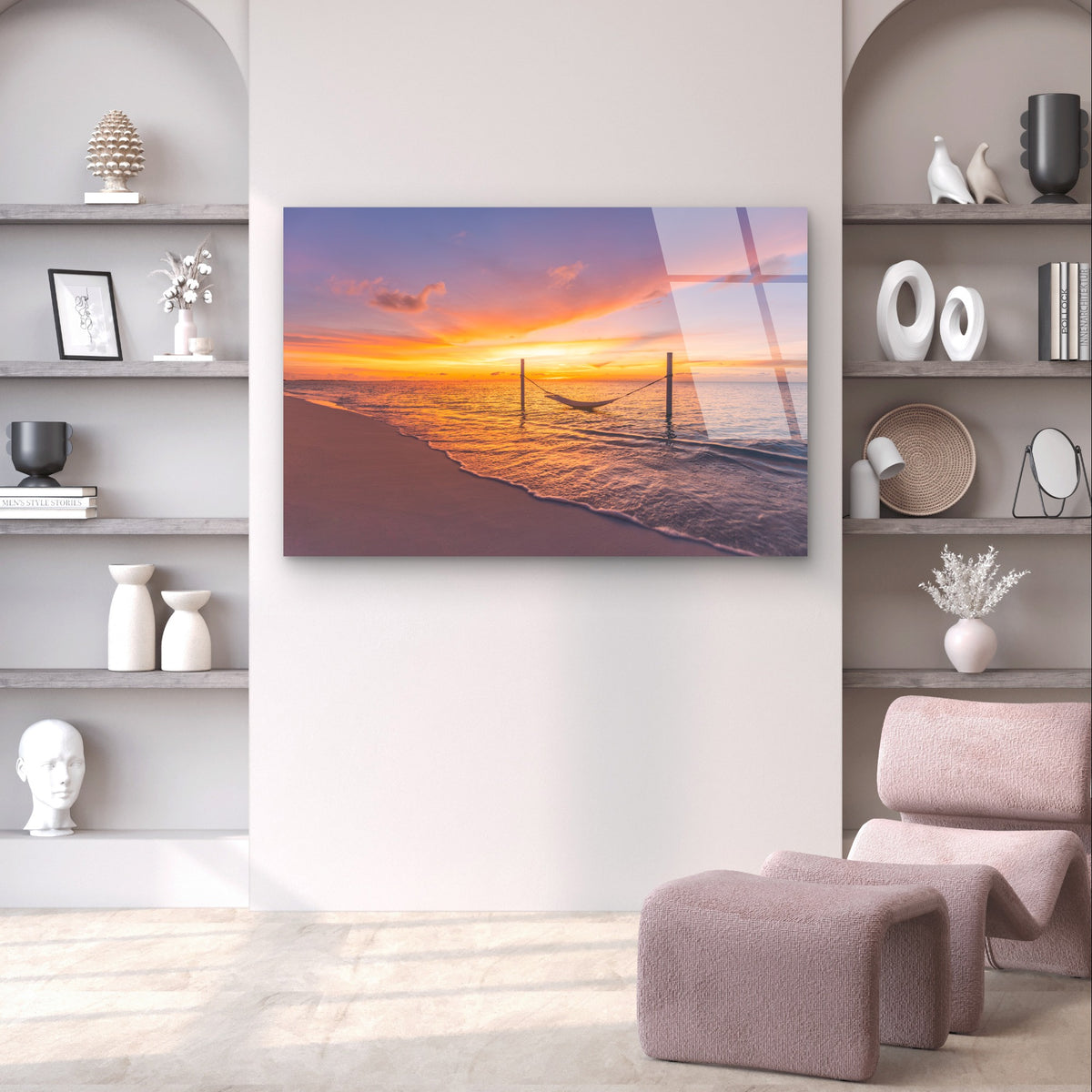 Tropical Maldives Beach Hammock Sunset Acrylic Glass Printing Wall Art Australian Made Quality