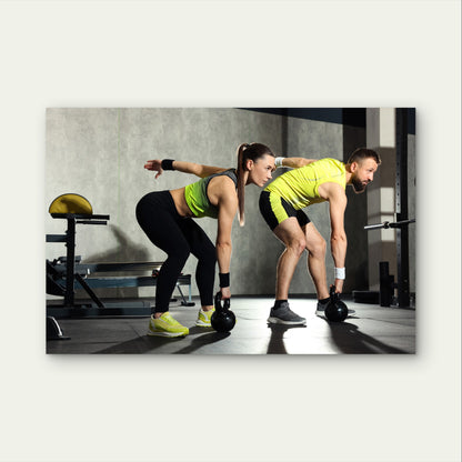 Kettlebell Deadlift Couple Work 5mm thick Plastic Poster Ready to Hang 90x60cm