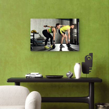 Kettlebell Deadlift Couple Work 5mm thick Plastic Poster Ready to Hang 90x60cm