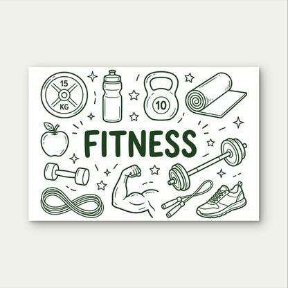 Fitness Workout Kettlebell Doodle 5mm thick Plastic Poster Ready to Hang 90x60cm