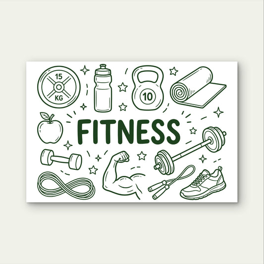 Fitness Workout Kettlebell Doodle 5mm thick Plastic Poster Ready to Hang 90x60cm