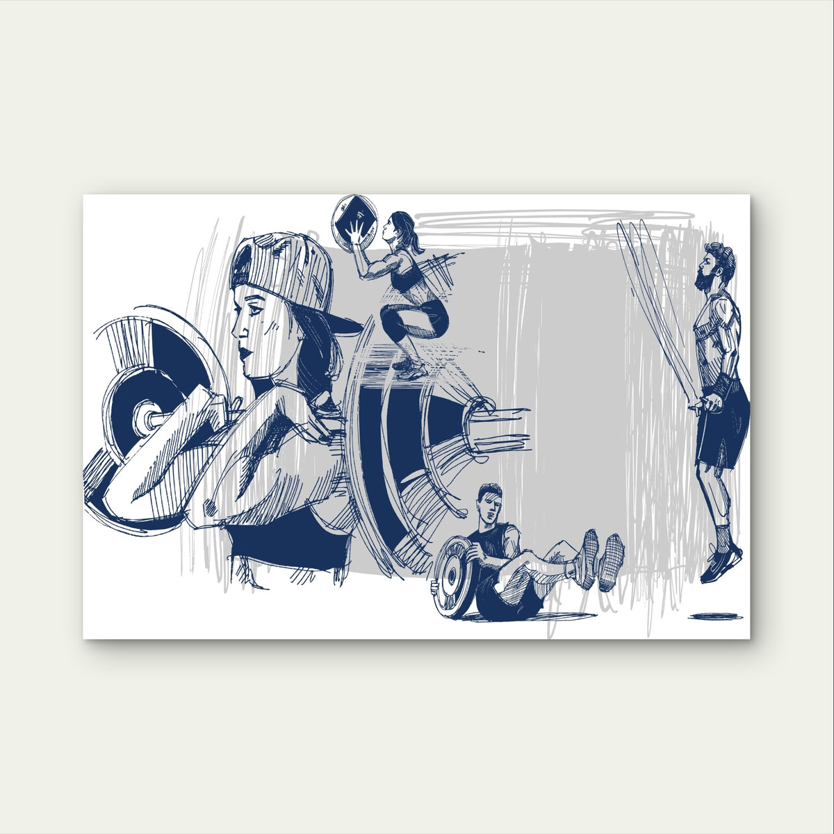 Modern Crossfit Blue Hand Drawn 5mm thick Plastic Poster Ready to Hang 90x60cm