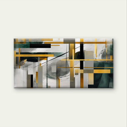 Modern Dark Green Gold Geometric Wall Art Canvas Office Home Framed 120x60cm