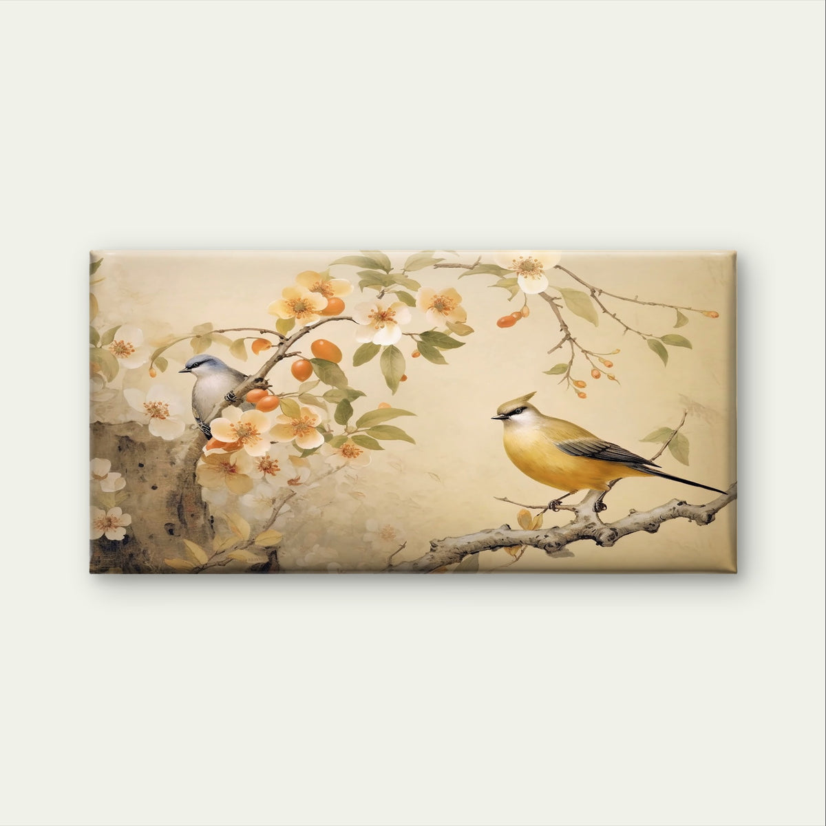 Vintage Japanese Style Birds Blossom Wall Art Canvas Office Home Framed 120x60cm