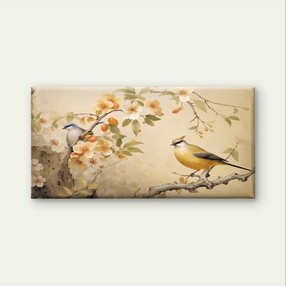 Vintage Japanese Style Birds Blossom Wall Art Canvas Office Home Framed 120x60cm