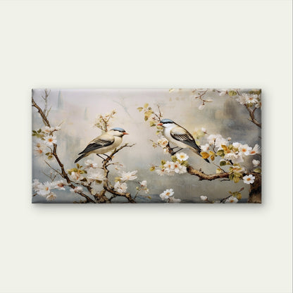 Vintage Birds Cherry Blossom Tree Wall Art Canvas Office Home Framed 120x60cm
