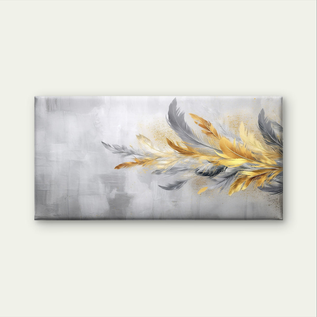Luxury Gold Grey Feather Abstract Wall Art Canvas Office Home Framed 120x60cm