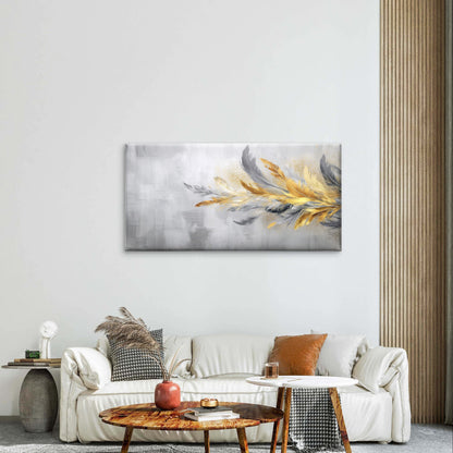 Luxury Gold Grey Feather Abstract Wall Art Canvas Office Home Framed 120x60cm