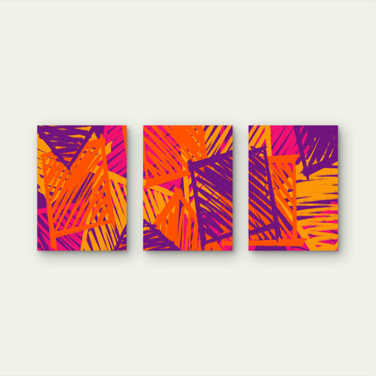 3pcs Modern Abstract Geometric Orange Purple Wall Art Set Canvas Framed 40x60cm - High Quality Print 100% Australian Made Wall Canvas Ready to Hang