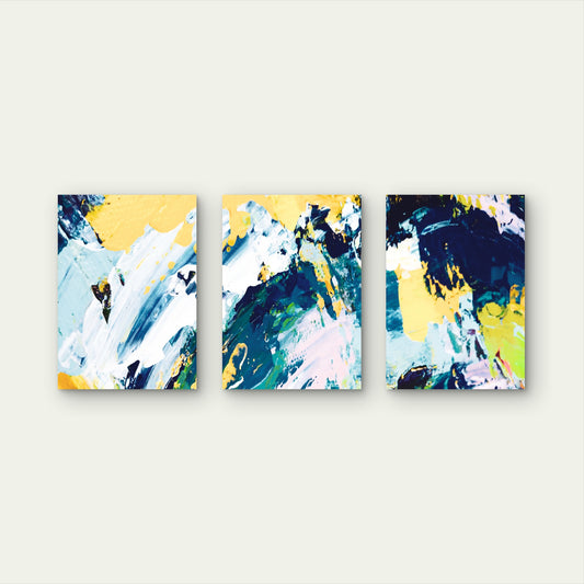 3pcs Abstract Blue Teal Yellow Oil Painting Wall Art Set Canvas Framed 40x60cm - High Quality Print 100% Australian Made Wall Canvas Ready to Hang