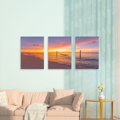 3pcs Tropical Beach Sunset Hammock Ocean Sea Wall Art Set Canvas Framed 50x70cm - High Quality Print 100% Australian Made Wall Canvas Ready to Hang