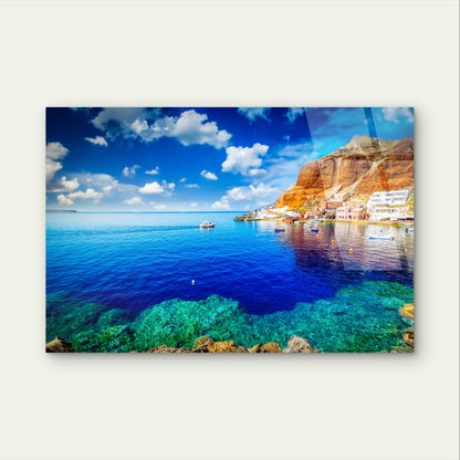 Mediterranean Coastal Town Sea Village Acrylic Glass Printing Wall Art Australian Made Quality
