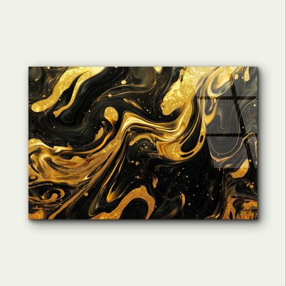 Abstract Black Gold Marble Liquid Foil Acrylic Glass Printing Wall Art Australian Made Quality