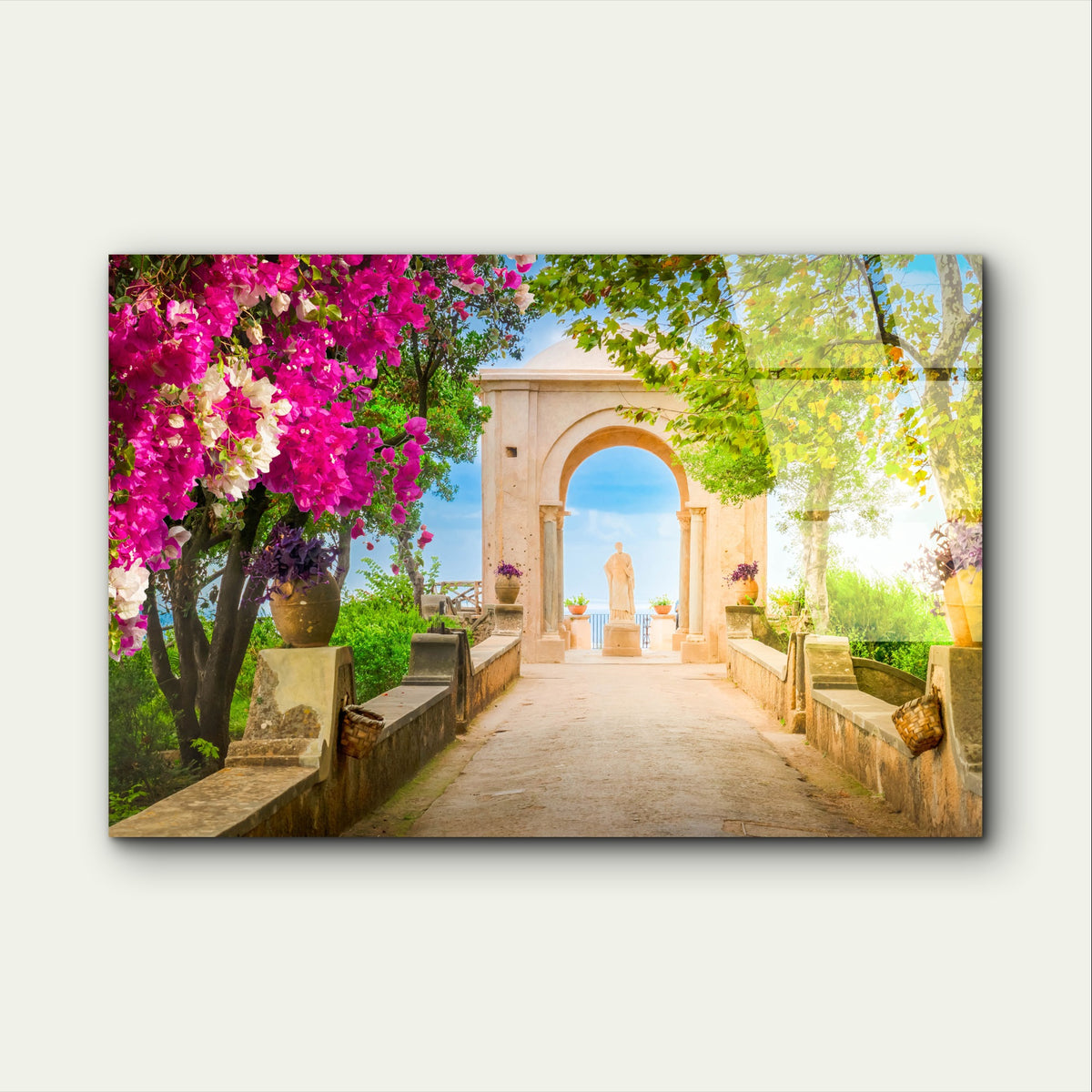 Mediterranean Bougainvillea Terrace Acrylic Glass Printing Wall Art Australian Made Quality