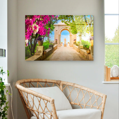 Mediterranean Bougainvillea Terrace Acrylic Glass Printing Wall Art Australian Made Quality