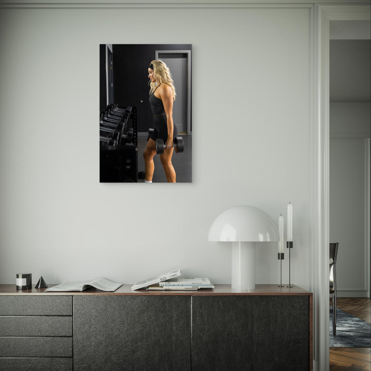 Gym Dumbbell Woman Lift Sign 5mm thick Plastic Poster Ready to Hang 90x60cm