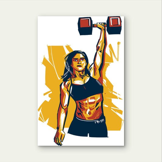 Woman Art Dumbbell Lift Sign 5mm thick Plastic Poster Ready to Hang 90x60cm