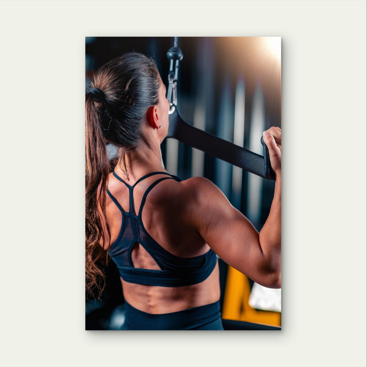 Gym Lat Pulldown Woman Sign 5mm thick Plastic Poster Ready to Hang 90x60cm