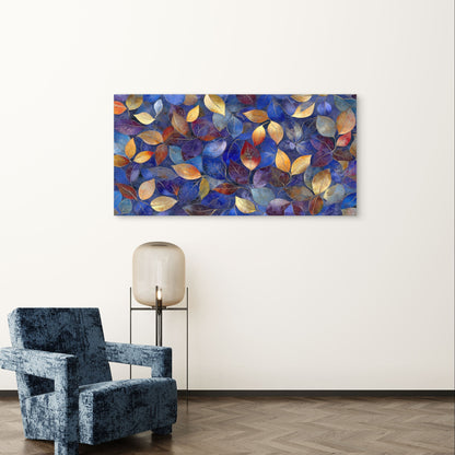 Abstract Blue Gold Red Fall Leaves Wall Art Canvas Office Home Framed 120x60cm