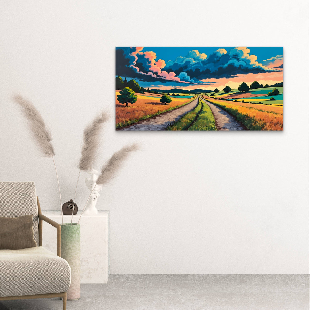 Abstract Country Road Field Sky Wall Art Canvas Office Home Framed 120x60cm