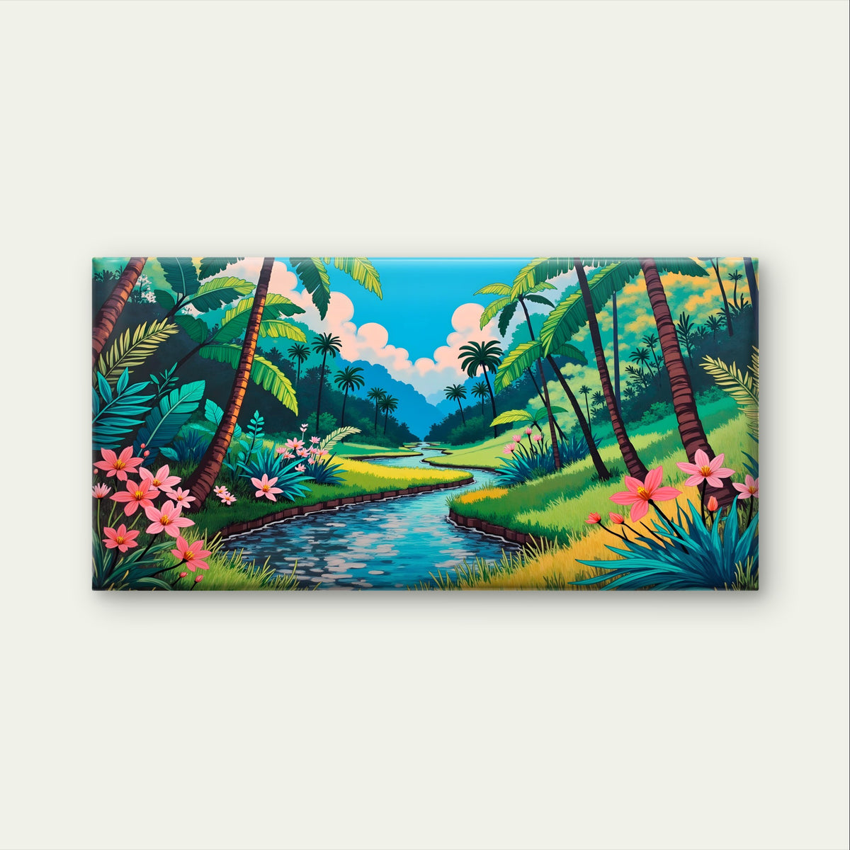 Abstract Tropical Jungle River Wall Art Canvas Office Home Framed 120x60cm
