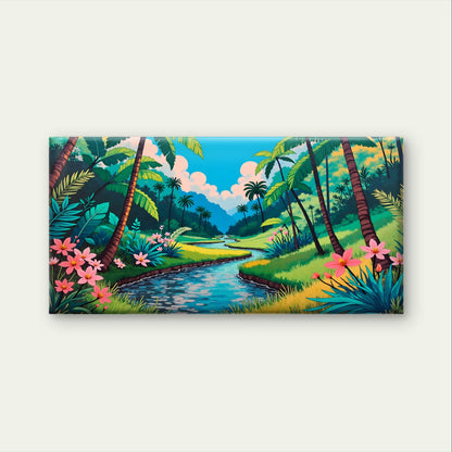 Abstract Tropical Jungle River Wall Art Canvas Office Home Framed 120x60cm