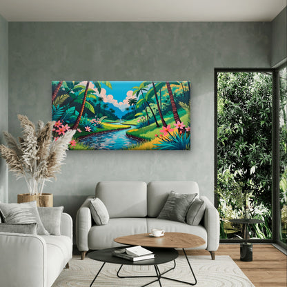 Abstract Tropical Jungle River Wall Art Canvas Office Home Framed 120x60cm