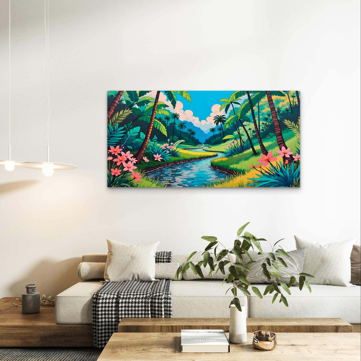 Abstract Tropical Jungle River Wall Art Canvas Office Home Framed 120x60cm