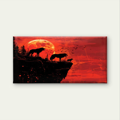Abstract Red Blood Moon Wolf Pack Wall Art Canvas Office Home Framed 120x60cm