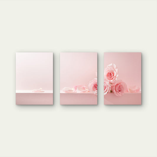 3pcs Modern Blush Pink Roses Floral Flowers Wall Art Set Canvas Framed 40x60cm - High Quality Print 100% Australian Made Wall Canvas Ready to Hang