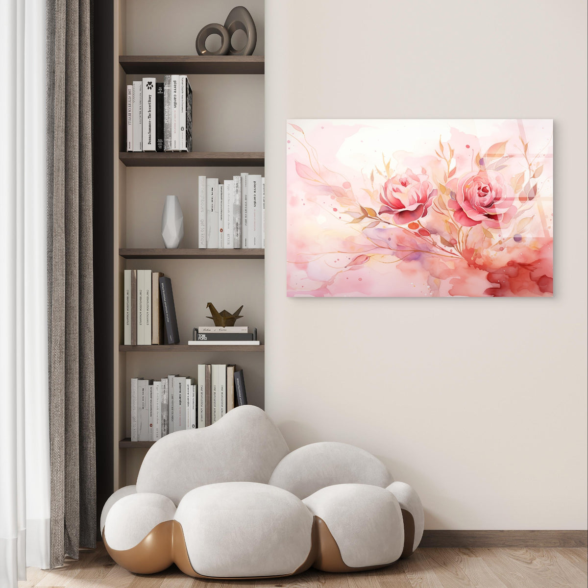 Modern Watercolor Blush Pink Roses Acrylic Glass Printing Wall Art Australian Made Quality