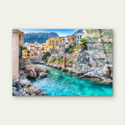 Stunning Italy Sicily Sant Elia Village Acrylic Glass Printing Wall Art Australian Made Quality
