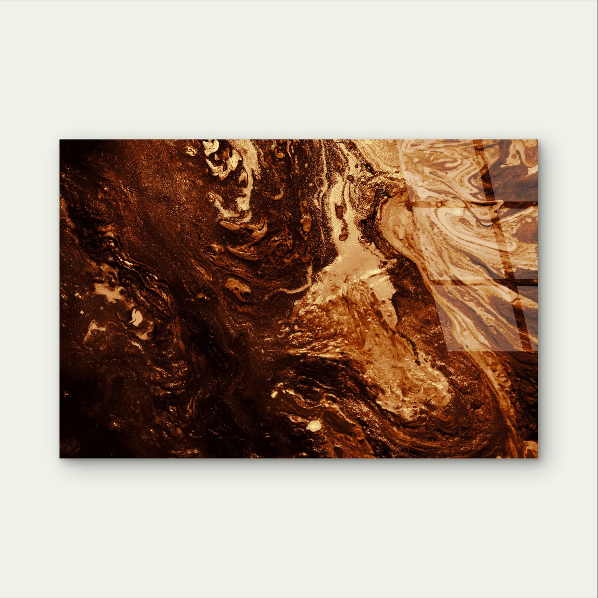 Vibrant Abstract Brown Gold Foil Swirl Acrylic Glass Printing Wall Art Australian Made Quality