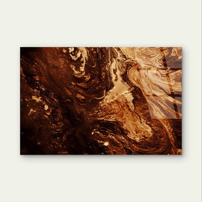 Vibrant Abstract Brown Gold Foil Swirl Acrylic Glass Printing Wall Art Australian Made Quality