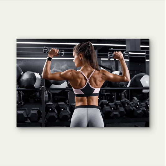 Fit Woman Back Shoulder Dumbbell Press 5mm Plastic Poster Ready to Hang 90x60cm