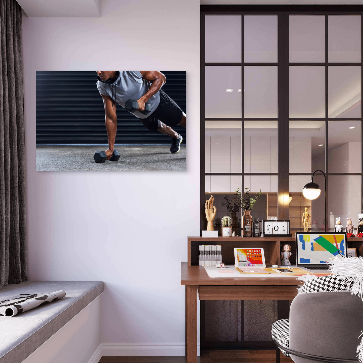 Athletic Male Core Back Weight Training 5mm Plastic Poster Ready to Hang 90x60cm