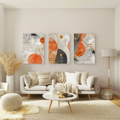 3pcs Abstract Burnt Orange Terracotta Circle Wall Art Set Canvas Framed 50x70cm - High Quality Print 100% Australian Made Wall Canvas Ready to Hang