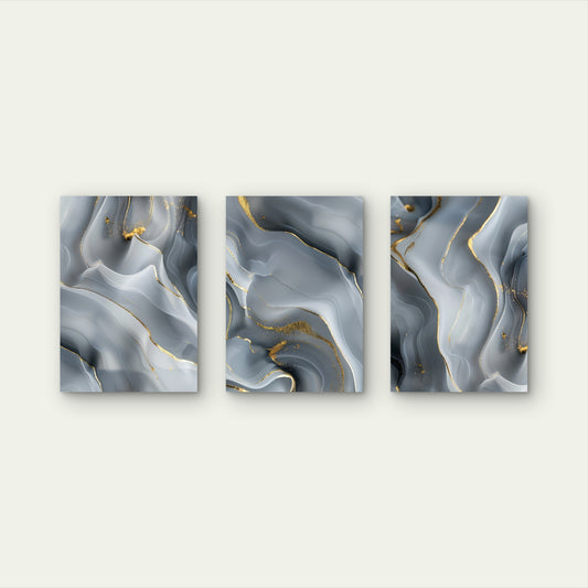 3pcs Elegant Silver Grey Golden Metallic Marble Wall Art Set Canvas Framed 40x60cm - High Quality Print 100% Australian Made Wall Canvas Ready to Hang