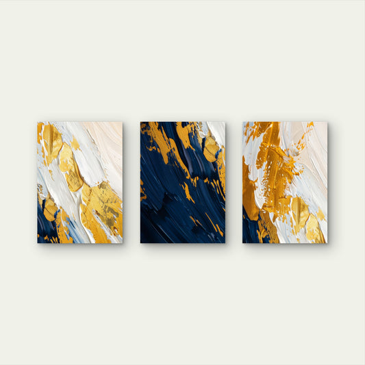 3pcs Abstract Navy Blue Gold Texture Painting Wall Art Set Canvas Framed 60x90cm - High Quality Print 100% Australian Made Wall Canvas Ready to Hang