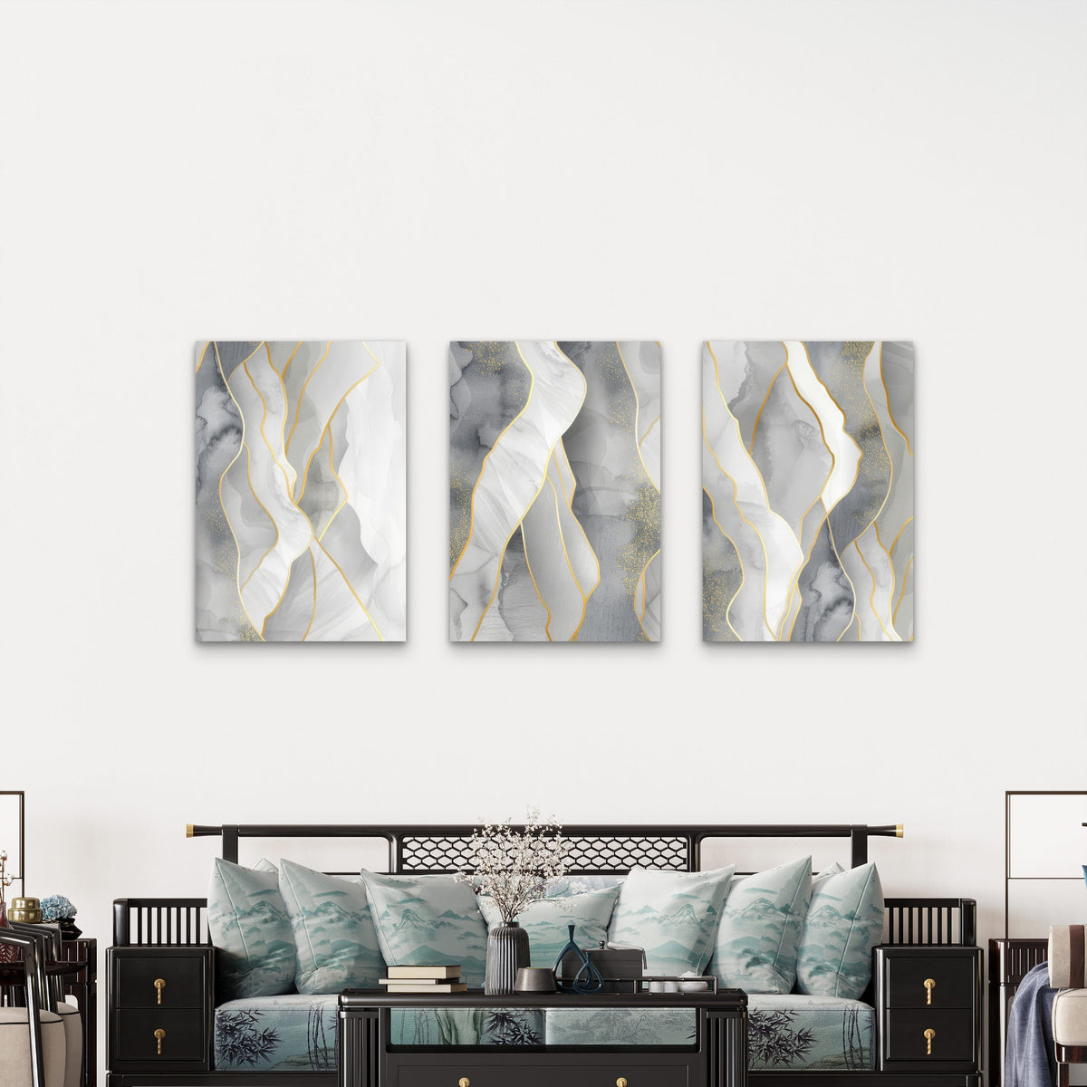 3pcs Abstract Light Grey Marble Gold Foil Ripple Wall Art Set Canvas Framed 50x70cm - High Quality Print 100% Australian Made Wall Canvas Ready to Hang (Copy)