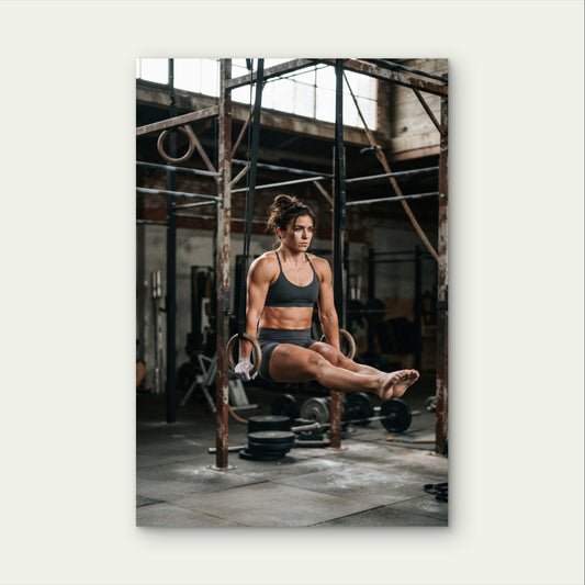 Fit Athletic Woman Gymnastic Rings Gym 5mm Plastic Poster Ready to Hang 90x60cm