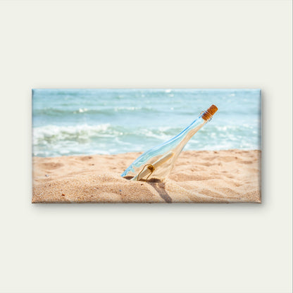 Message In Bottle Beach Sandy Shore Wall Art Canvas Office Home Framed 120x60cm