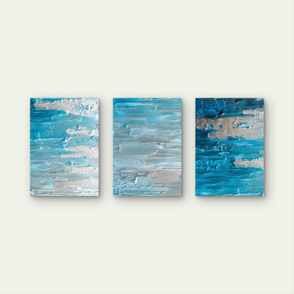 3pcs Modern Turquoise Teal Silver Foil Painting Wall Art Set Canvas Framed 50x70cm - High Quality Print 100% Australian Made Wall Canvas Ready to Hang