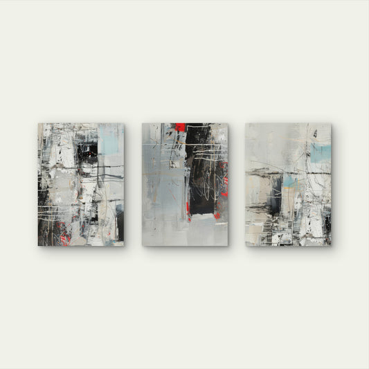 3pcs Industrial Urban Abstract Black Gray Red Wall Art Set Canvas Framed 40x60cm - High Quality Print 100% Australian Made Wall Canvas Ready to Hang