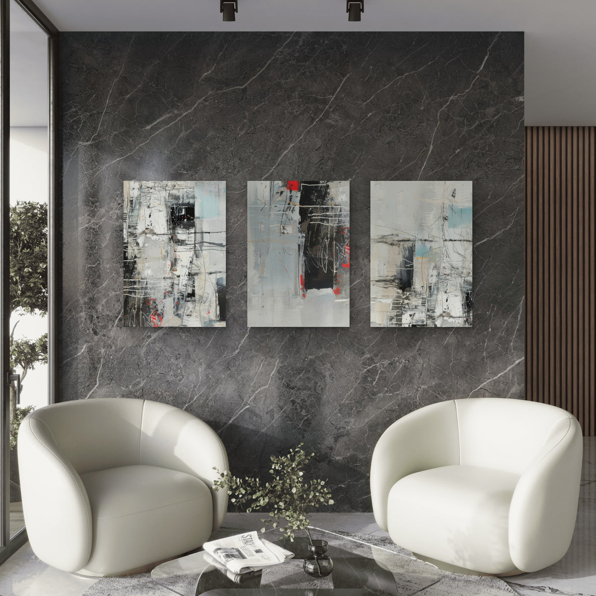 3pcs Industrial Urban Abstract Black Gray Red Wall Art Set Canvas Framed 50x70cm - High Quality Print 100% Australian Made Wall Canvas Ready to Hang