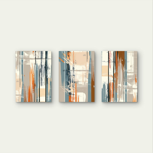 3pcs Mid Century Modern Abstract Terracotta Wall Art Set Canvas Framed 40x60cm - High Quality Print 100% Australian Made Wall Canvas Ready to Hang