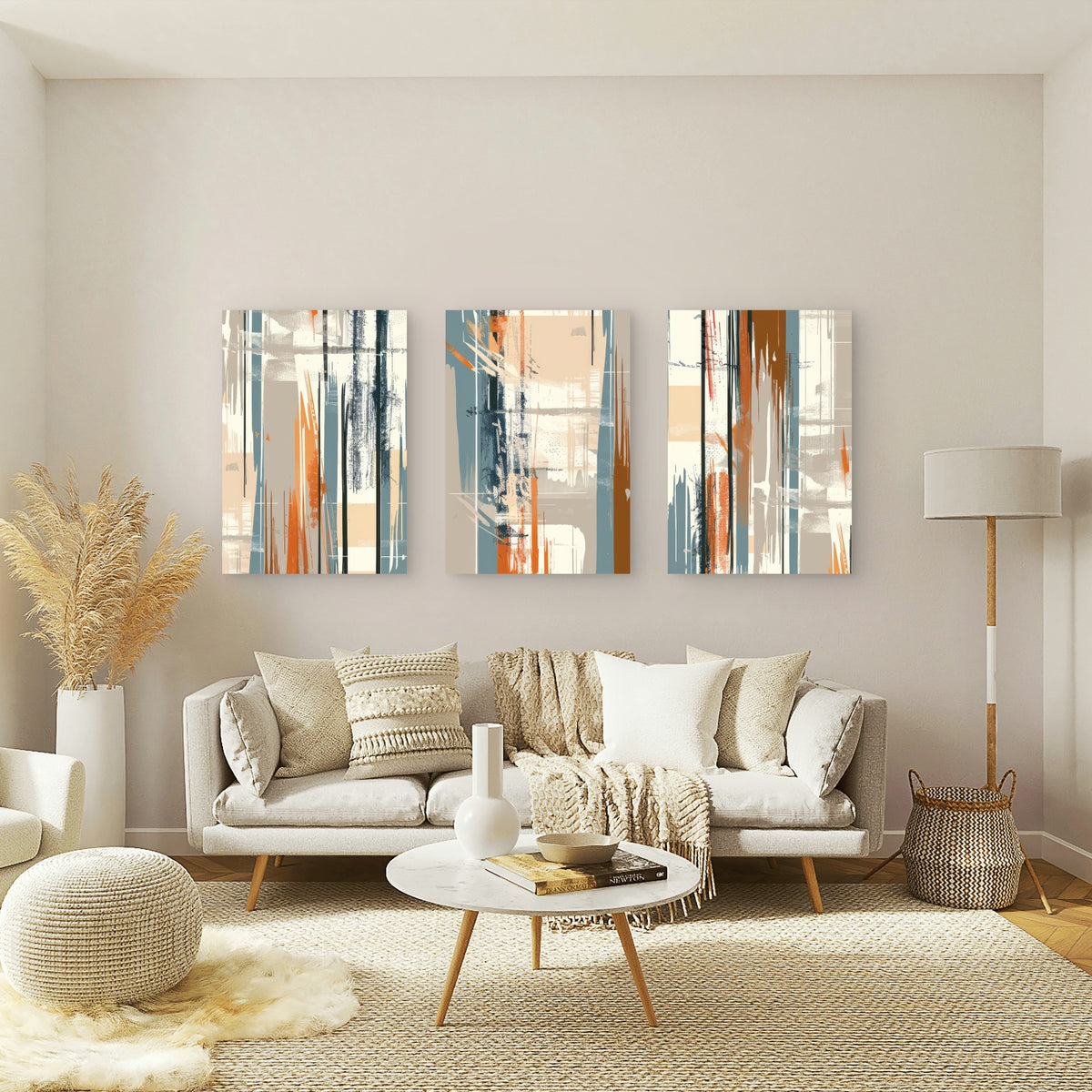 3pcs Mid Century Modern Abstract Terracotta Wall Art Set Canvas Framed 50x70cm - High Quality Print 100% Australian Made Wall Canvas Ready to Hang