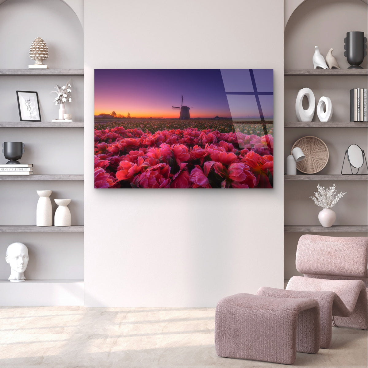 Netherlands Windmill Sunrise Tulip Field Acrylic Glass Printing Wall Art Australian Made Quality